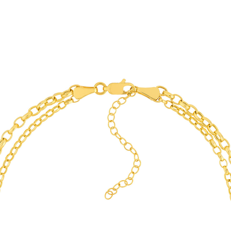 14K Yellow Gold Double Layer Light Oval Rolo Necklace