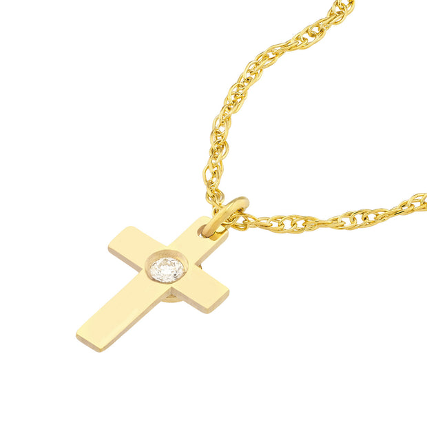 14K Yellow Gold 1.1pt. Diamond Cross Pendant Necklace