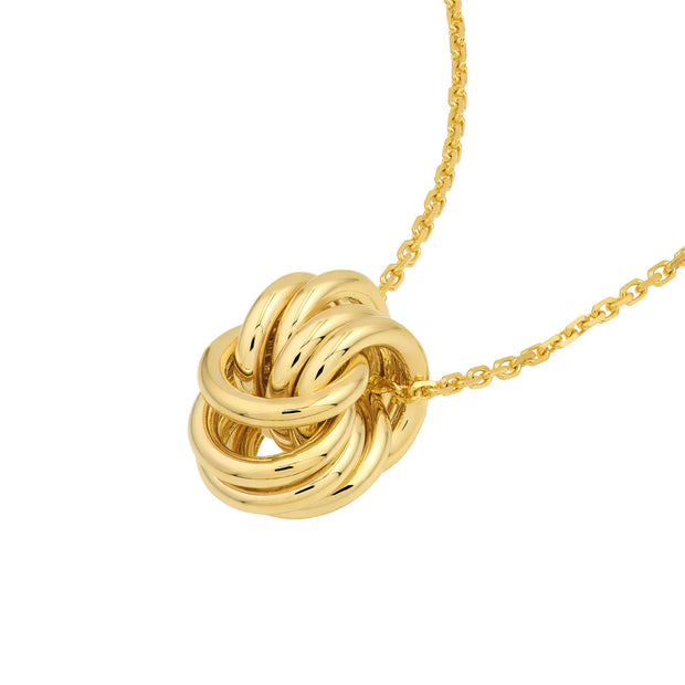 14K Yellow Gold Love Knot Pendant Cable Necklace