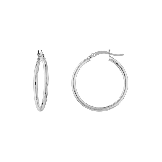 14K Gold 2mm x 25mm Polished Hoop Earrings