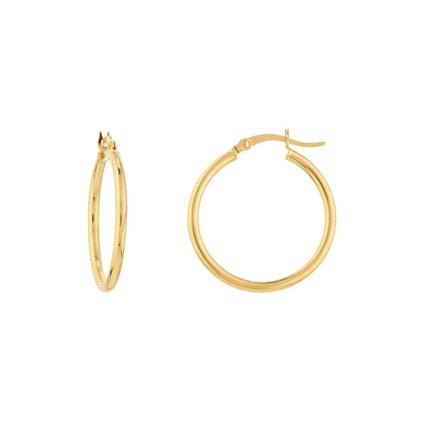 14K Gold 2mm x 25mm Polished Hoop Earrings