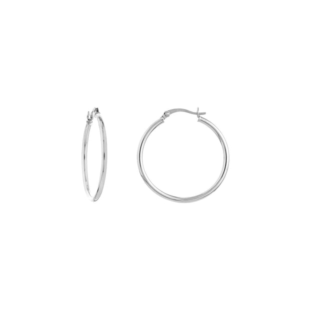 14K Gold 2mm x 30mm Polished Hoop Earrings