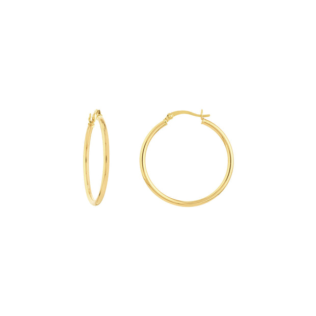 14K Gold 2mm x 30mm Polished Hoop Earrings