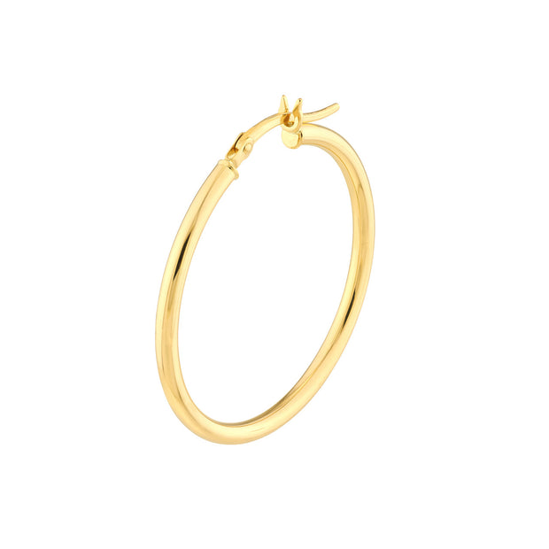 14K Gold 2mm x 30mm Polished Hoop Earrings