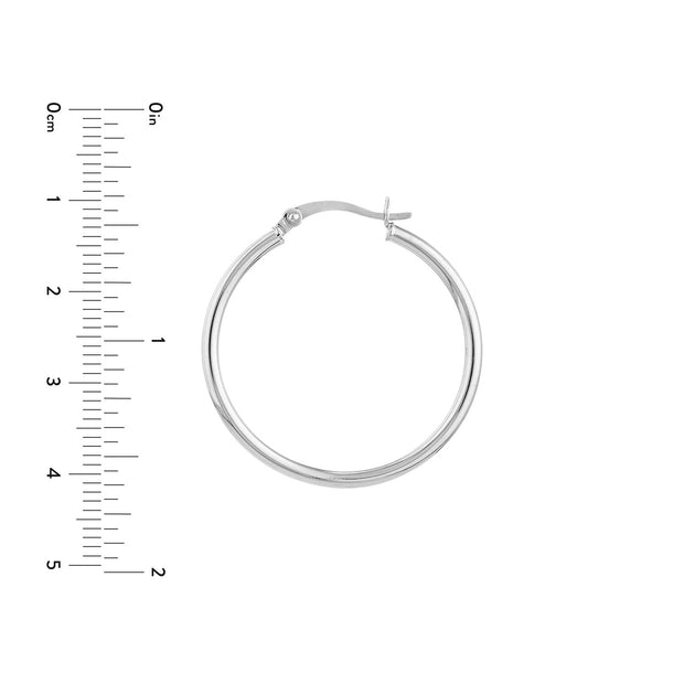 14K Gold 2mm x 30mm Polished Hoop Earrings