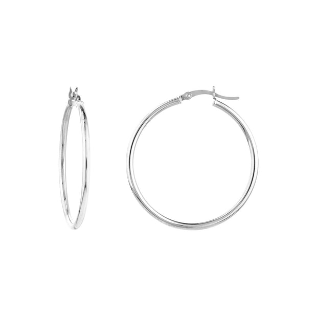 14K Gold 2mm x 35mm Polished Hoop Earrings