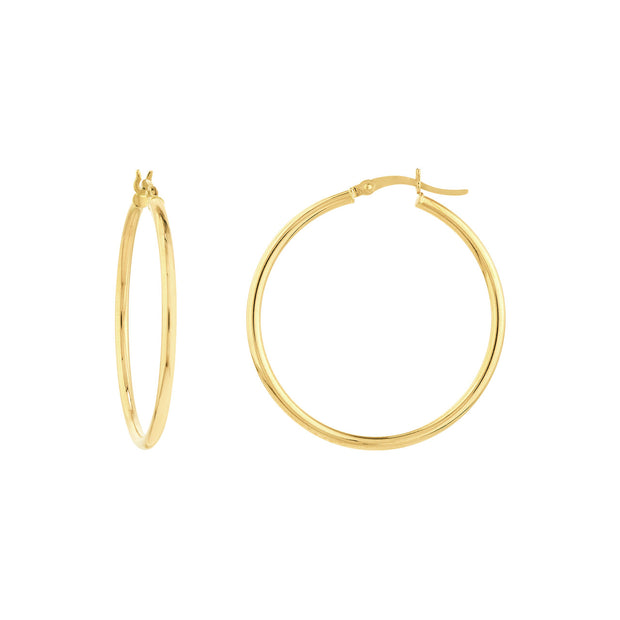 14K Gold 2mm x 35mm Polished Hoop Earrings