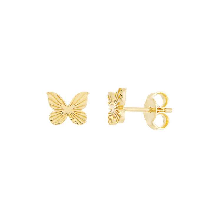 14k Yellow Gold Fluted Butterfly Mini Stud Earrings