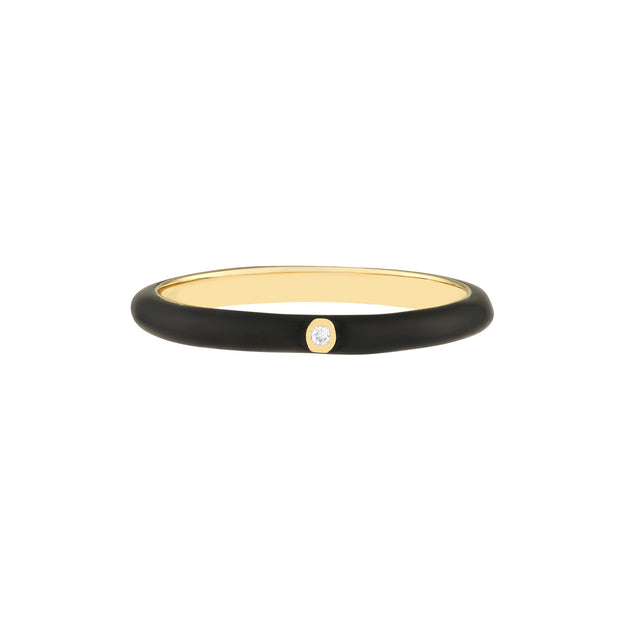 14K Yellow Gold Diamond Bezel on Black Enamel Band Ring