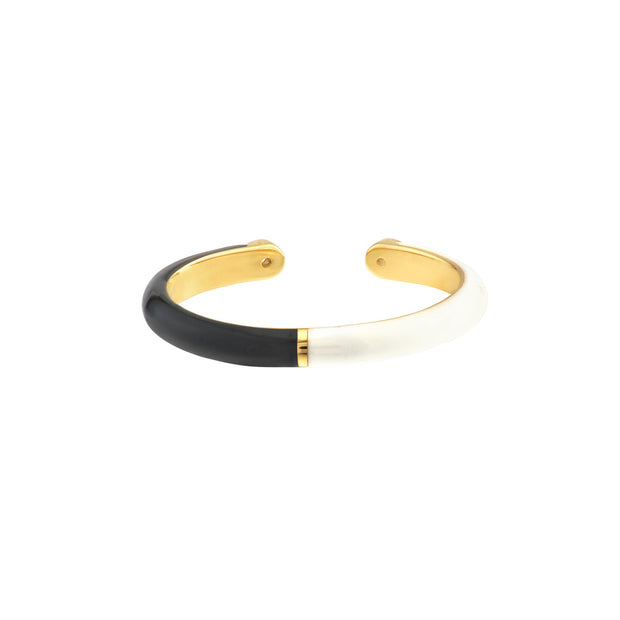 14K yellow Gold Black & White Enamel Bezel Diamond Band