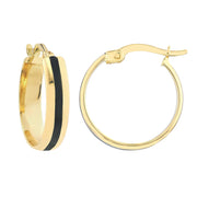 14k Yellow Gold Medium Black Enamel Round Hoops