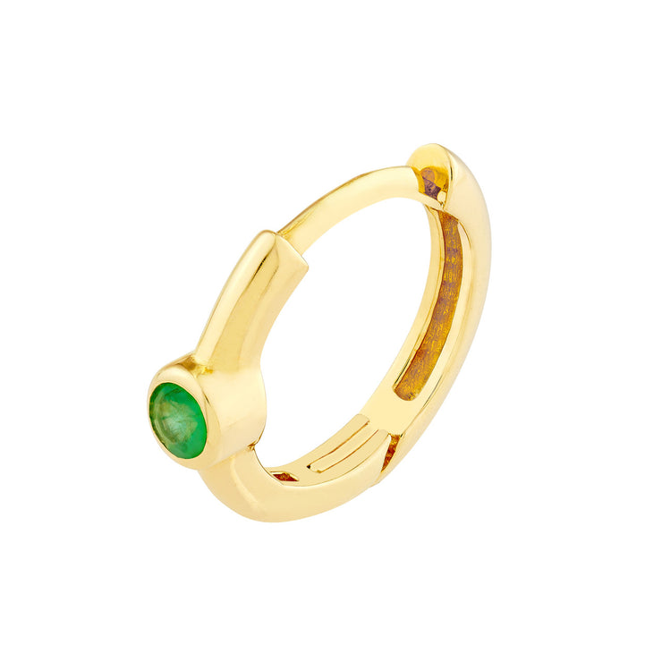 14k Yellow Gold Emerald Bezel Mini Hoop Earrings