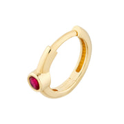 14k Yellow Gold Ruby Bezel Mini Hoops