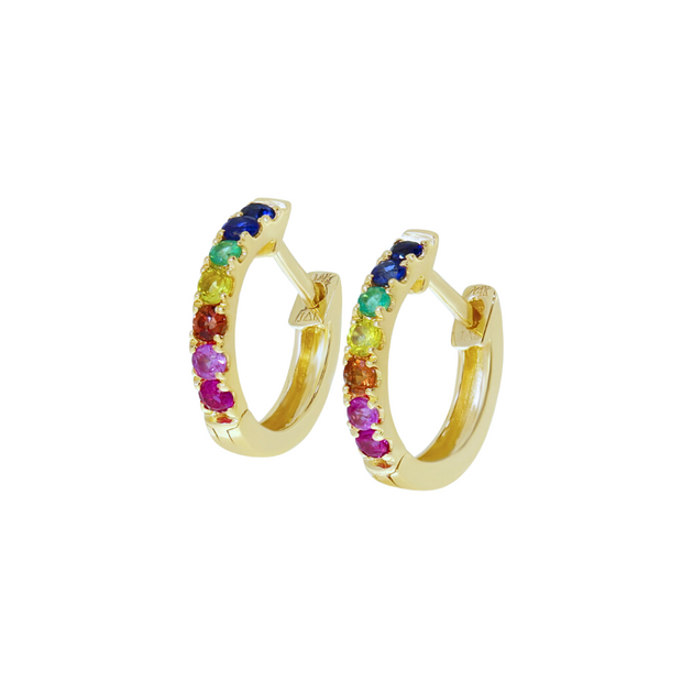 14K Yellow Gold Rainbow Sapphire Huggie Earrings