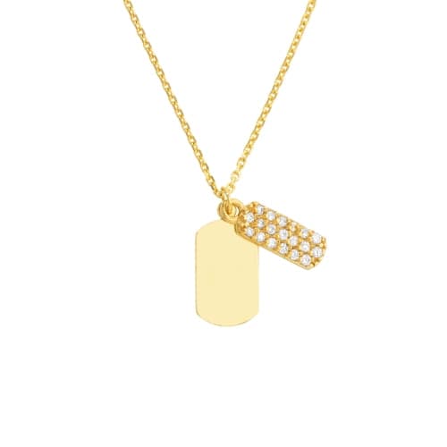 Yellow Gold Diamond Small Dog Tag Necklace